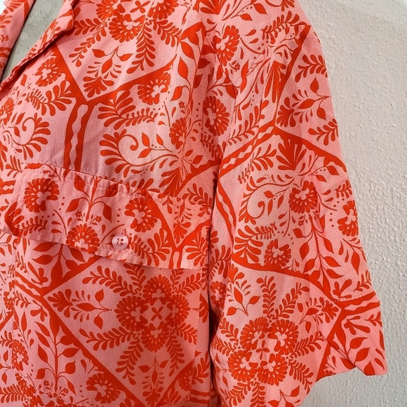 Asos Pink Red Floral Bandana Shirt Dress Buttoned Oversized Short Sleeve Sz 8 - Picture 5 of 13